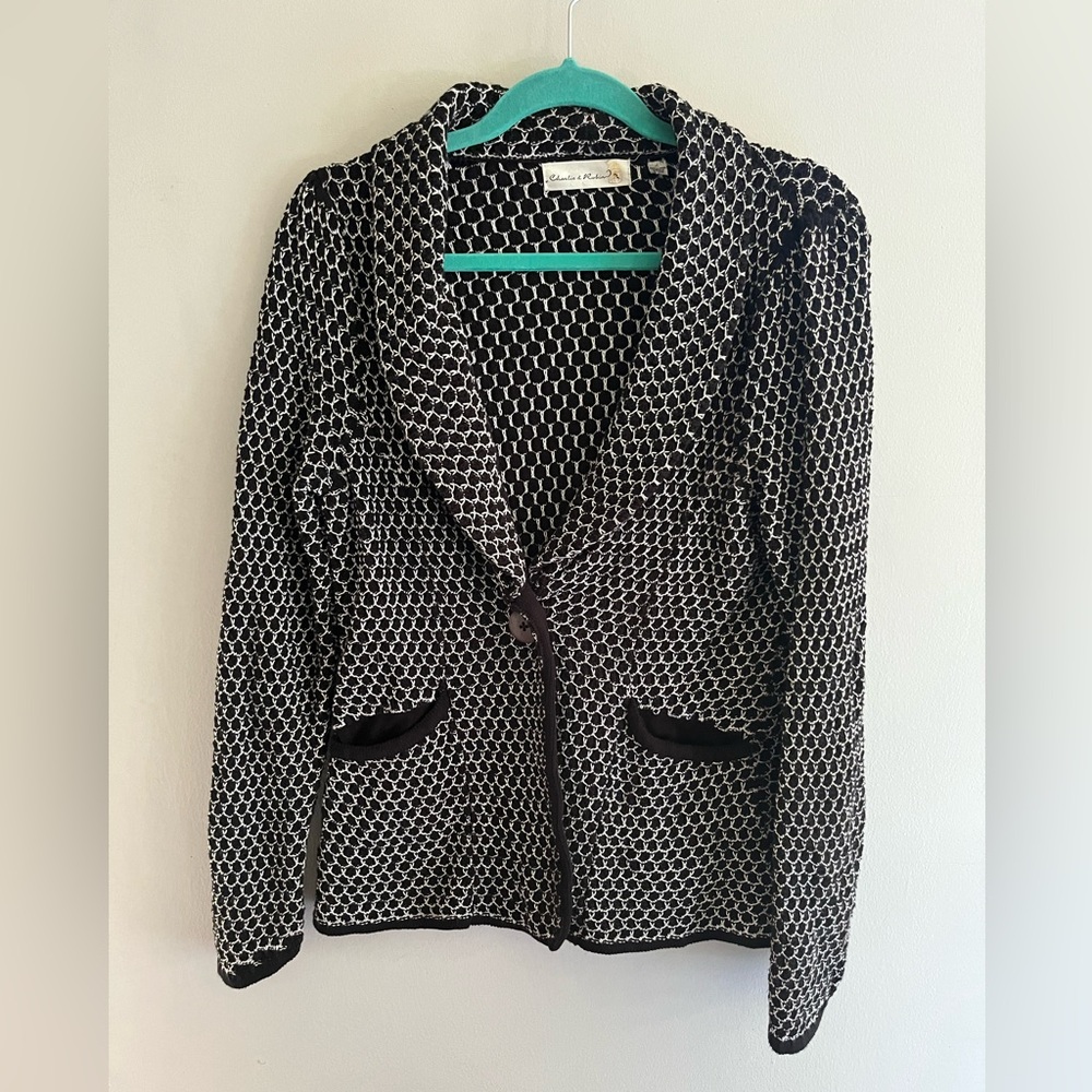 Charlie & Robin black and white sweater blazer size large